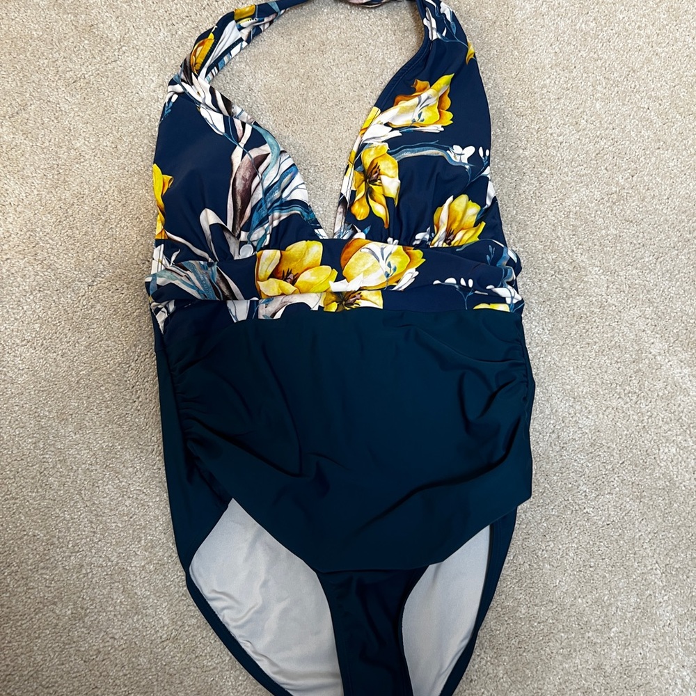 Cupshe Navy and Yellow Floral One Piece